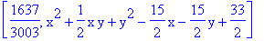 [1637/3003, x^2+1/2*x*y+y^2-15/2*x-15/2*y+33/2]